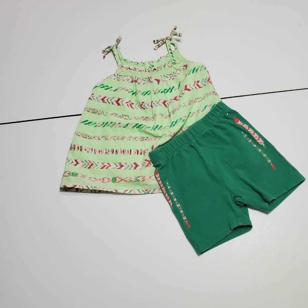 Toughskins Girls Tank Top And Shorts Green Geometric Elastic Waist 18 Months